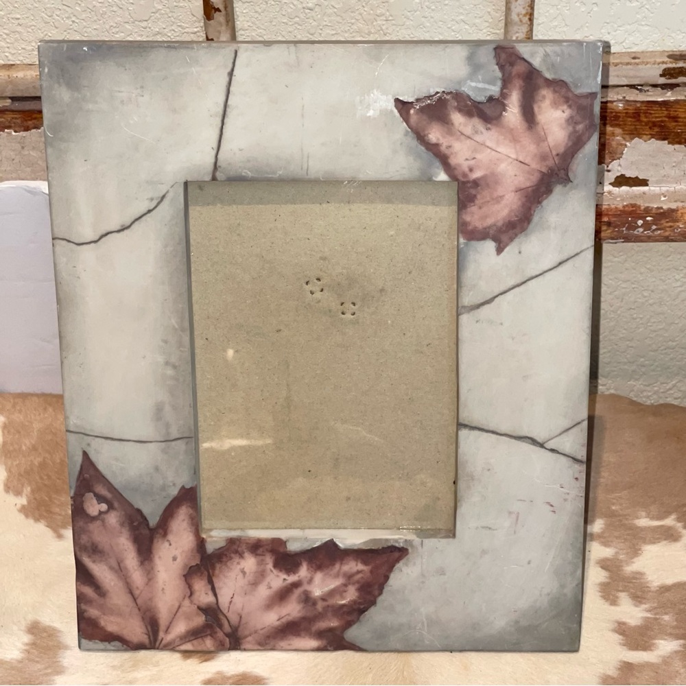 Fossils poly resin fall leaves tabletop picture frame